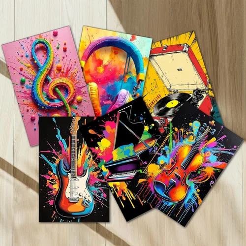 Vista 4 de Aihonmin Graffiti instrumental, paquete de 6 pinturas por números para adultos, kit de pintura musical por números, sobre lienzo para principiantes
