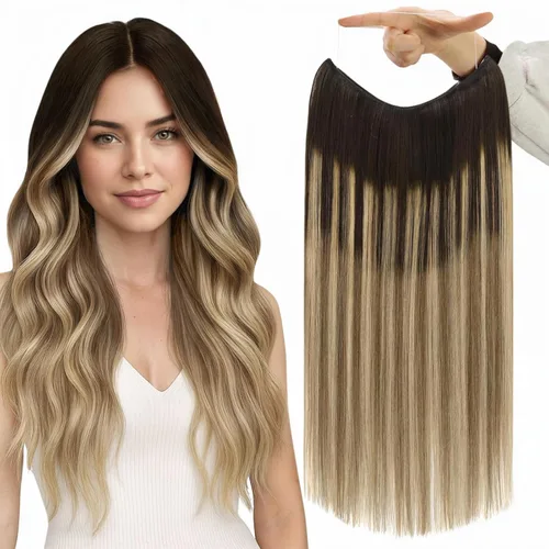 Vista 49 de Fshine - Extensiones de cabello con hilo invisible de 12 pulgadas, color rubio ceniza con reflejos de rubio decolorado, pieza de cabello humano real