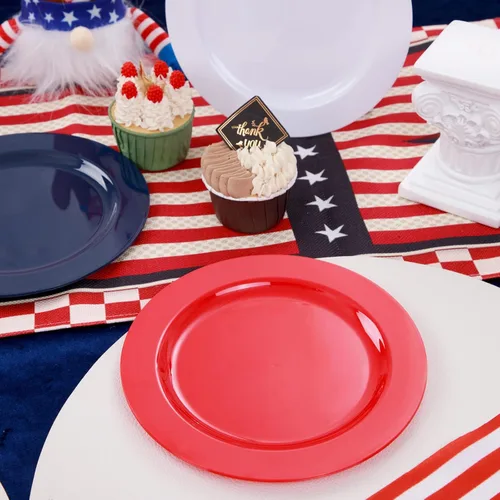 Vista 4 de FLOWERCAT 180 platos del 4 de julio para el Día de la Independencia – Las decoraciones incluyen 60 platos azules, 60 platos blancos y 60 platos rojos
