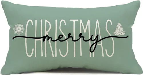 Vista 10 de Funda de Cojín para Decoraciones Navideñas Feliz Navidad, 18 x 18 Pulgadas Funda de Cojín con Frase Navideña Estilo Granja para Sofá Sillón