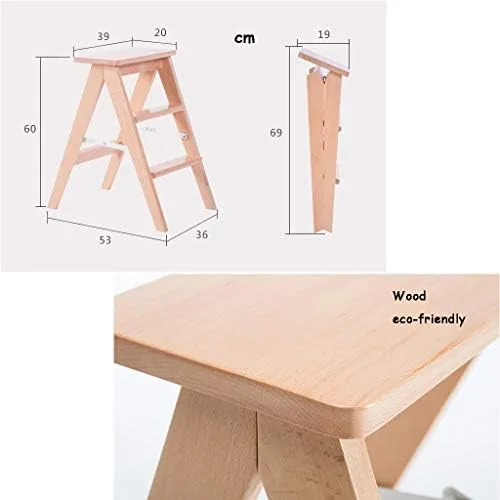 Vista 4 de Escalera plegable de 3 pisadas/silla de escalera taburete de madera, silla de comedor de escalera de madera, taburete de bar ampliado, herramienta