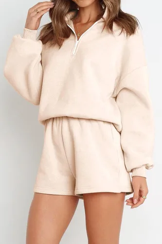 Vista 2 de AUTOMET Conjunto de 2 piezas de gran tamaño para mujer, sudadera a juego con media cremallera