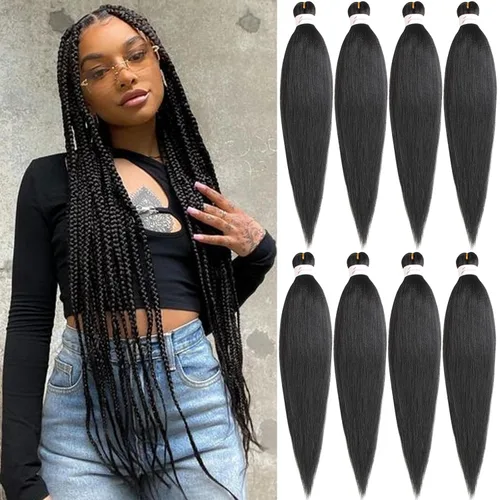 Vista 29 de Unionbeauty - Cabello trenzado preestirado de 16 pulgadas, 8 paquetes de cabello rubio trenzado con agua caliente, textura Yaki, trenzas