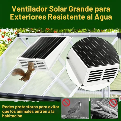 Vista 6 de Ventilador de escape solar de 25 W para gallinero con cable adaptador