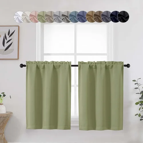 Vista 36 de Aqua Cafe - Juego de 2 paneles de cortinas opacas de 24 pulgadas de largo, con aislamiento térmico suave y sólido, para ventanas de baño, sótano