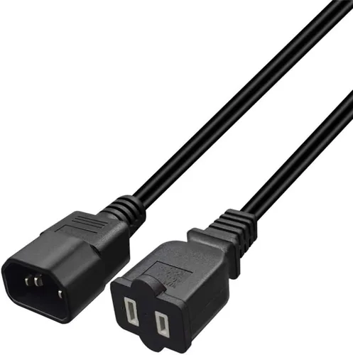 Vista 2 de Cable de alimentación C14 a 5-15R de 0.3 ft (0.32 pies), cable adaptador de corriente estándar de 18 AWG NEMA 5-15R a IEC320 C14