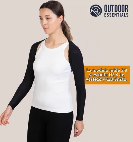 Vista 7 de OutdoorEssentials Mangas de brazo para mujer – Chal de golf UV con mangas – Bolero de entrenamiento – Medias de brazo para protección solar Negro