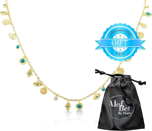 Vista 14 de Alef Bet by Paula Amulet Evil Eye and Hamsa Hand Necklace