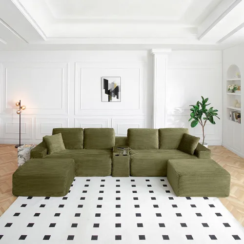 Vista 14 de Sofá modular modular de 150 pulgadas, sofá de nube moderno de gran tamaño para sala de estar, sofás en forma de U con 2 otomanas, puertos USB y Negro