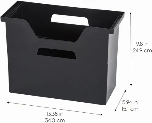 Vista 2 de IRIS USA Caja de archivos de escritorio portátil mediana con tapa abierta, paquete de 6, asas laterales, pestañas e insertos, carpetas de archivos