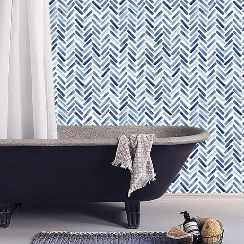 Vista 8 de Papel tapiz autoadhesivo para acuarela, color azul y blanco Papel pintado azul