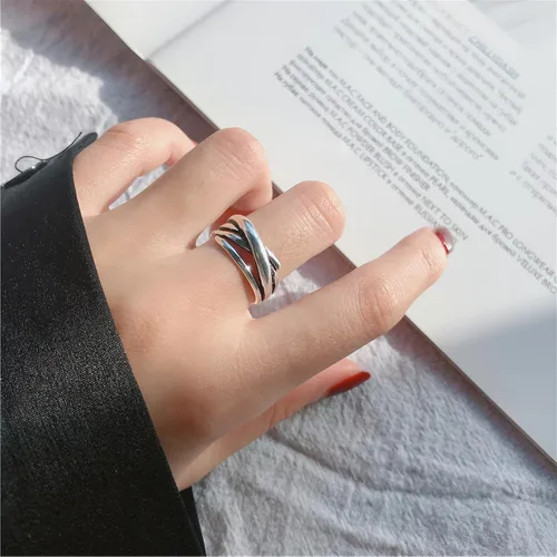 Vista 122 de Anillo de plata de ley 925, minimalista, ajustable, hecho a mano, para mujeres y niñas