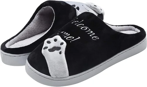 Vista 5 de Rojeam - Zapatos de felpa con diseño de gato para mujer, cálidos, antideslizantes, antideslizantes, para mujer y hombre