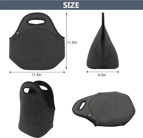 Vista 2 de LOVAC Lonchera de neopreno para hombres, bolsa de almuerzo aislada, duradera e impermeable, reutilizable, suave y ligera (negro)