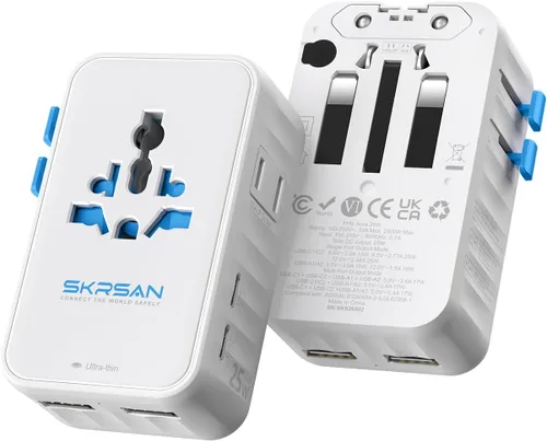 Vista 10 de Adaptador de viaje internacional ultrafino Aura de 45 W para más de Enchufe universal 6 en 1 de 1.417 in, PD&QC 3.0, carga rápida esencial