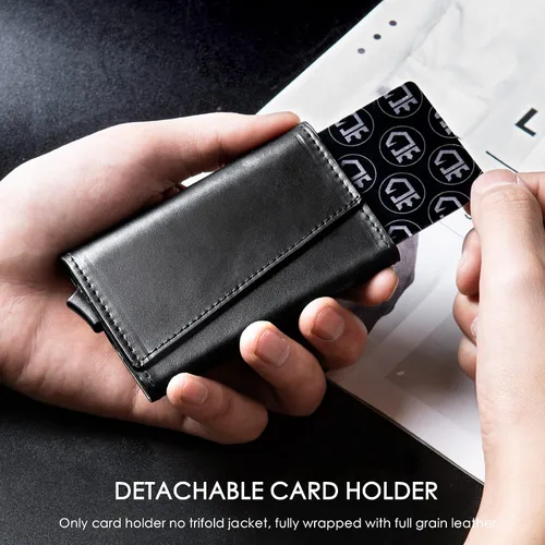 Vista 4 de Gemonklee Cartera emergente, tarjetero magnéticamente desmontable, cartera pequeña para hombre, cartera RFID con clip para dinero, cartera