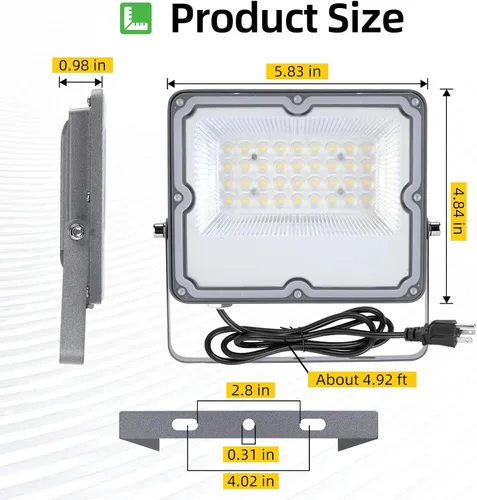 Vista 6 de WeDo Luz de Inundación LED de 30W para Exteriores – Luz de Seguridad Impermeable IP65 con Enchufe y Cable de EE.UU., Luz Diurna de 6500K Sin