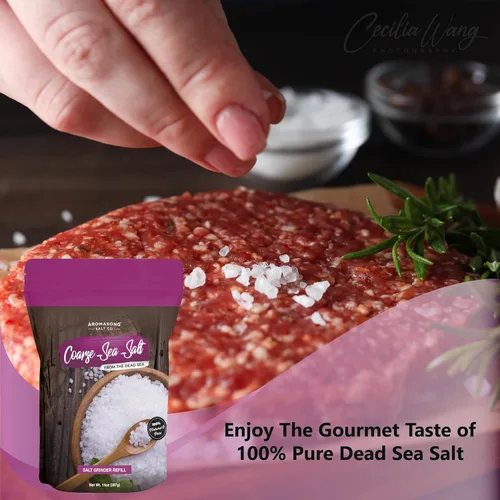 Vista 7 de Aromasong Recambio de sal marina gruesa para molinillo, sal del mar muerto en bolsa resellable, pura y natural, secado al sol, sin refinar, sin