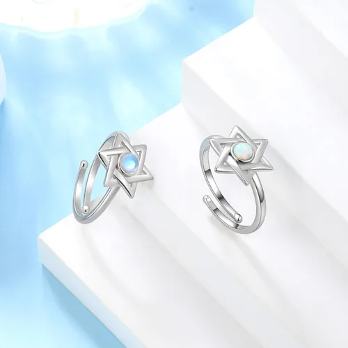 Vista 24 de Jewmon Anillo de plata de ley con estrella de David para mujer – Anillo ajustable Magen David – Amuleto Wicca – Regalos judíos