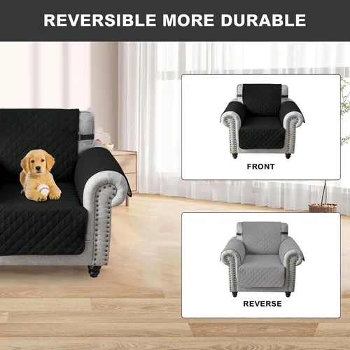 Vista 4 de UNBBRRL Funda de sofá reversible para perros y gatos, funda impermeable para muebles para mascotas y niños, protector de sofá con correas elásticas