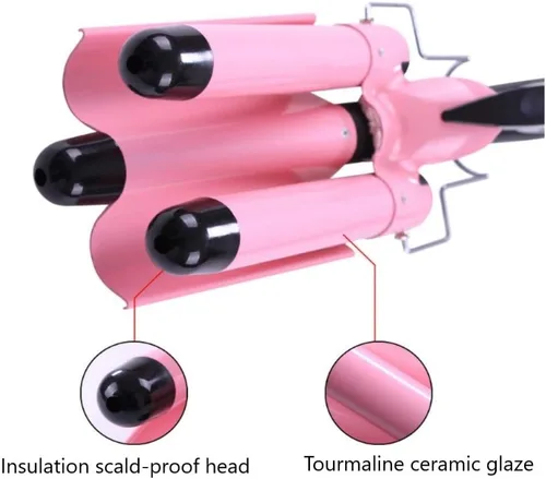 Vista 2 de MODVICA varita de rizar de 3 cilindros 26mm ondulador de pelo temperatura ajustable rizador de pelo de cerámica (rosa)