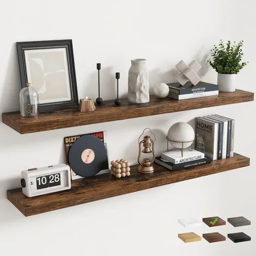 Vista 43 de Estantes flotantes cuadrados de 8 pulgadas para pared, paquete de 3, estantes de baño con veta de madera de 8"D con soportes invisibles, estantes