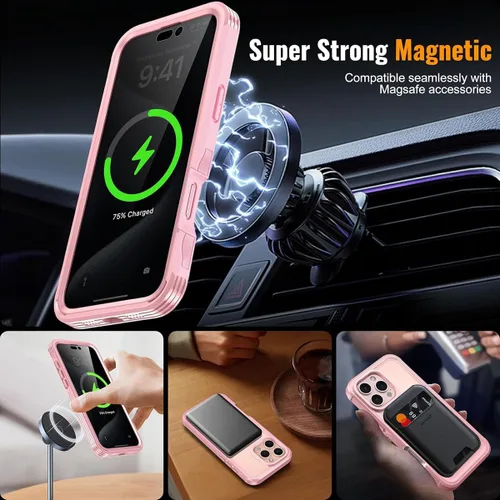 Vista 22 de TOPF&B Funda magnética para iPhone 16, compatible con MagSafe, cubierta completa de 360 grados, protector de pantalla de privacidad integrado