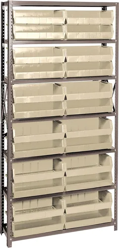 Vista 572 de Quantum QSBU-245BK Heavy Duty Shelving Unit with (7) Shelves and (24) QUS245 Black Bins for Garage Warehouse Storage Distribution 400 lb Load