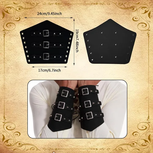 Vista 2 de Renaissance Accessories - Cinturón renacentista vikingo, medieval, vintage, de cuero, protector de brazo y espada
