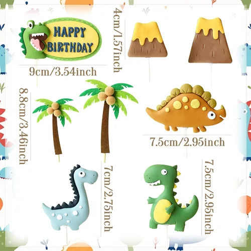 Vista 4 de Decoración para tartas y cupcakes de dinosaurio pequeño para fiesta