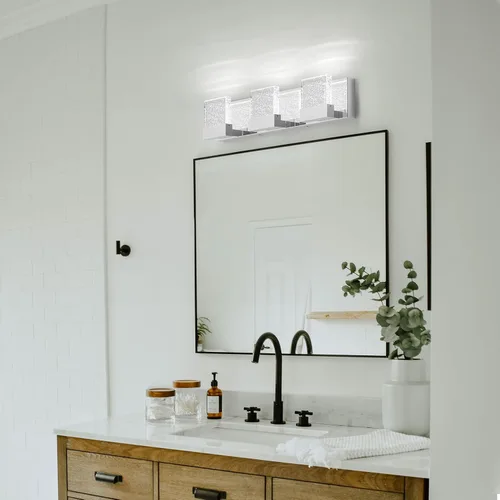 Vista 4 de Luces de tocador de burbujas, 3 luces cromadas modernas de cristal para baño, 6000 K
