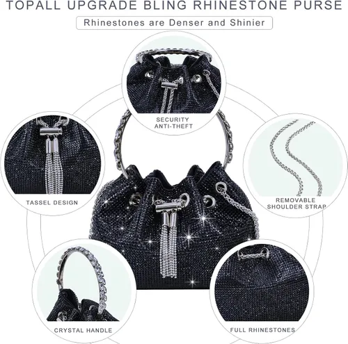 Vista 3 de TOPALL Bolso de Noche Mejorado con Diamantes de Imitación, Bolso de Mano Brillante con Diamantes de Imitación en Plata, Monederos de Diamantes