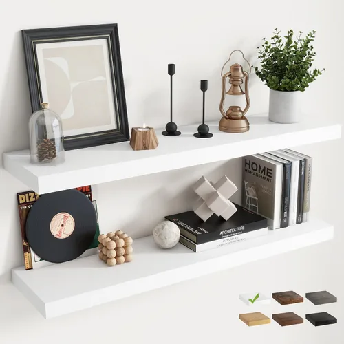 Vista 34 de Estantes flotantes cuadrados de 8 pulgadas para pared, paquete de 3, estantes de baño con veta de madera de 8"D con soportes invisibles, estantes