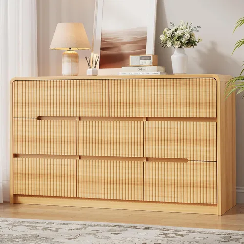 Vista 17 de Cómoda de madera negra para dormitorio, 5 cajones para almacenamiento de ropa, cómoda moderna con cajones anchos, cómoda de madera amplia para sala
