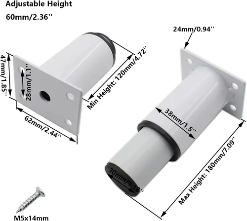 Vista 2 de Paquete de 4 patas ajustables para muebles, patas de soporte de acero inoxidable, patas de repuesto resistentes para sofá, mueble de TV, sofá, mesa
