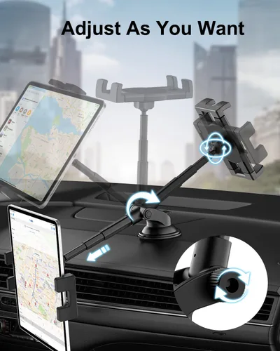 Vista 6 de Soporte para tablet de automóvil, soporte telescópico para tableta de automóvil, compatible con iPad Pro/Air/Mini, Galaxy Tab/Z Fold, Fire HD