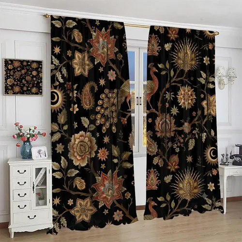 Vista 134 de Cortinas opacas con estampado de flores de cachemira, estampado de cachemira sobre fondo blanco, para decoración del hogar, cocina, restaurante
