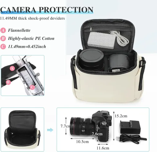 Vista 6 de G-raphy Funda compacta y ligera para cámara Nikon Canon, Sony, DSLR SLR, sin espejo, con correas de extracción (beige)