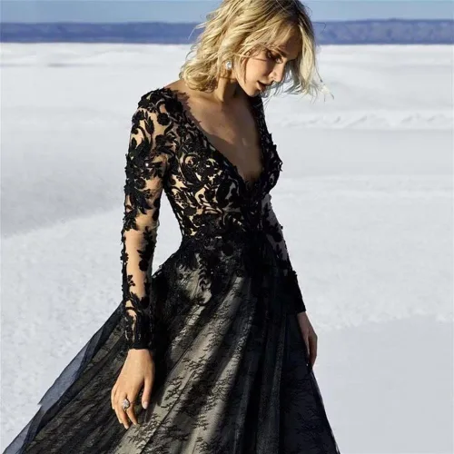 Vista 3 de TRHTX Vestidos de novia de sirena de encaje para mujer 2022 vestidos de novia con hombros descubiertos, apliques, vestido de novia con mangas WZY53