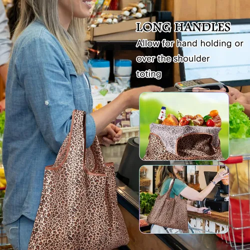 Vista 7 de BEEFLYING Bolsas de comestibles plegables, de nailon, ecológicas y reutilizables, impermeables, bolsas de la compra plegables