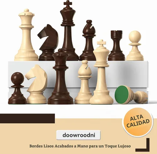 Vista 3 de doowroodni Piezas de ajedrez de madera grandes de 3.75 pulgadas con rey de lujo Staunton de madera con 2 reinas extra para juego de mesa de ajedrez