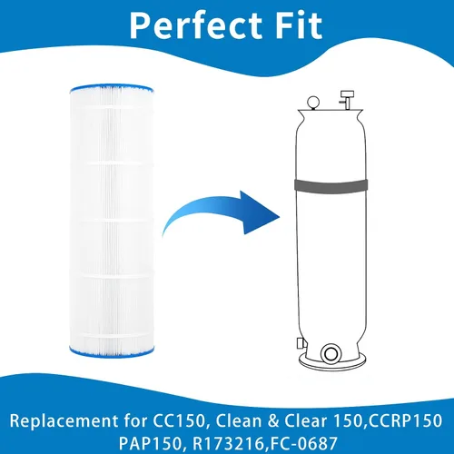 Vista 2 de Cartucho de filtro de piscina compatible con CC150, Clean & Clear CCRP150, 59054300, 160317, 160355, 160352, R173216, Posi-Clear PXCRP 150, PAP150