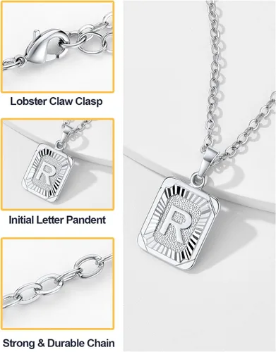 Vista 5 de U7 Collar con monograma A-Z 26 letras colgantes chapado en oro de 18 quilates, chapado en platino, collares cuadrados con inicial mayúscula