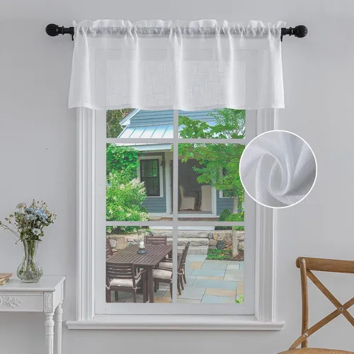 Vista 11 de Beda Home - Paneles de cortina texturizados de lino para cocina, sala de estar; paneles cortos rústicos filtrantes de luz para ventanas pequeñas