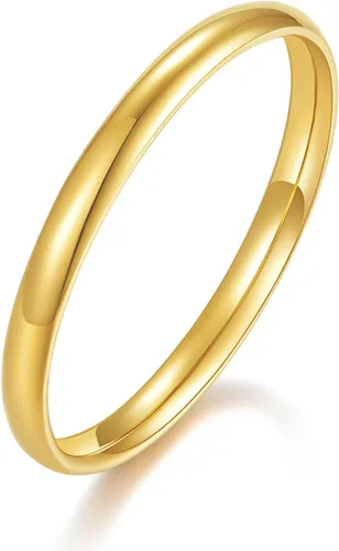 Vista 9 de BORUO Anillo de plata esterlina 925 Anillos apilables impermeables bañados en oro de 14K Alianza de boda de cúpula lisa, resistente al deslustre