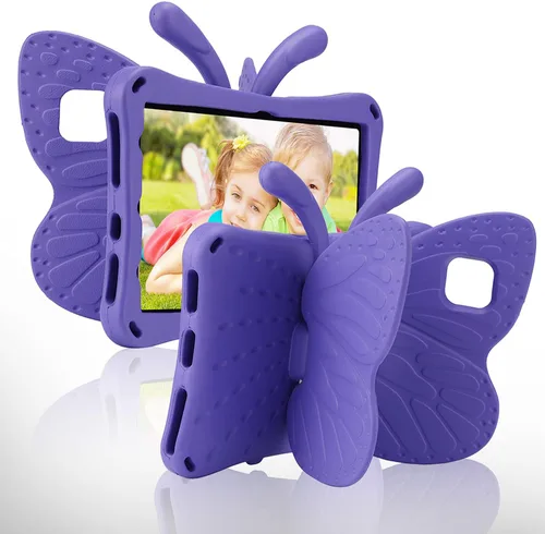 Vista 8 de FW Fire 7 - Funda para tablet para niños, Amazon Fire 7 2022, funda de mariposa con luz de atril, EVA, protección contra caídas, resistente, a
