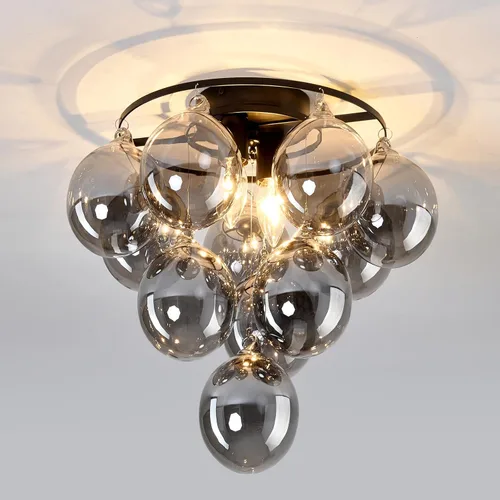 Vista 13 de Lámpara de techo de 1 bombilla de techo con forma de globo de cristal, moderna y semiempotrada de color negro para pasillo, porche, escalera