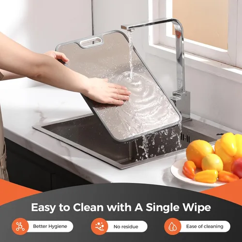 Vista 7 de Tabla de cortar de acero inoxidable para cocina, tabla de cortar de doble cara de grado alimenticio, acero inoxidable 304/paja de trigo PP tabla