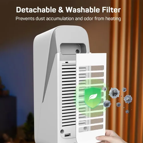 Vista 6 de DR.PREPARE Calentador de espacio, calentador eléctrico de cerámica de calentamiento rápido de 1500 W, bloqueo para niños, oscilación de 80°