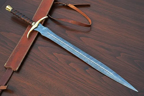 Vista 6 de Maximus Gladius - Espada romana, hoja de doble borde de acero de Damasco forjado a mano, mango de madera de nogal con espaciadores de latón, 29 27.2